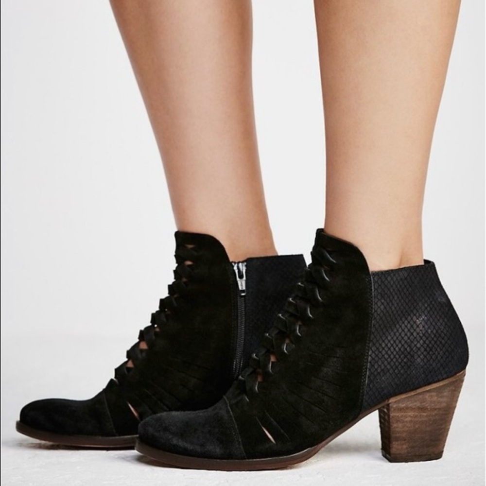 Free People Loveland Black Suede Leather Ankle Boots